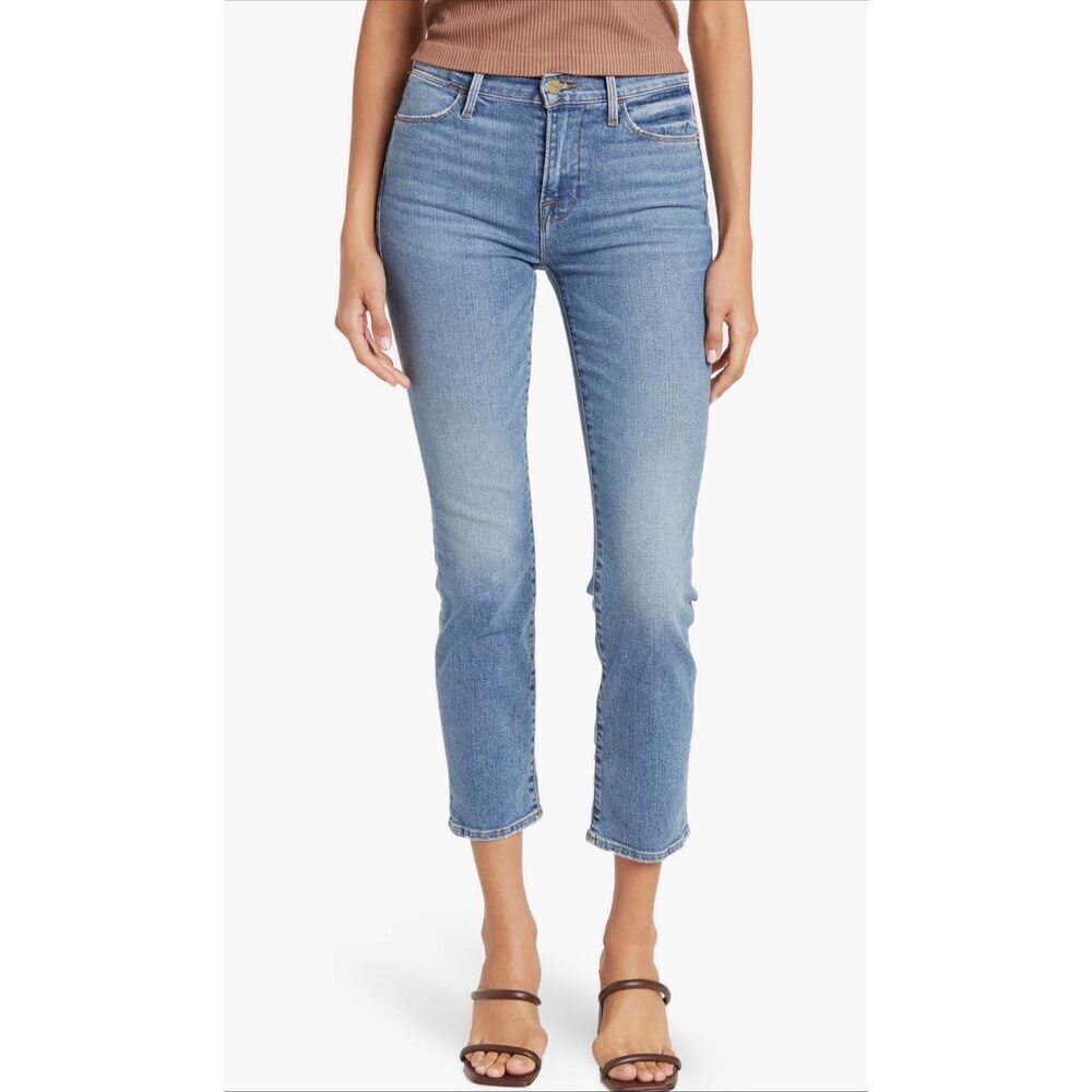 Frame Le High Straight Jeans in Bixby Wash Blue Size 28